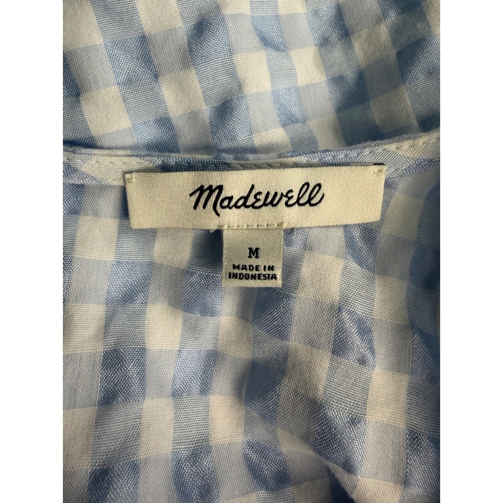Madewell Blue Gingham Tie Front Button Back Blouse Womens M Short Sleeve Top - Picture 6 of 11